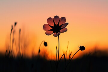 Silhouette of a Flower at Sunset