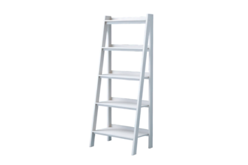 White ladder shelving unit isolated on transparent background
