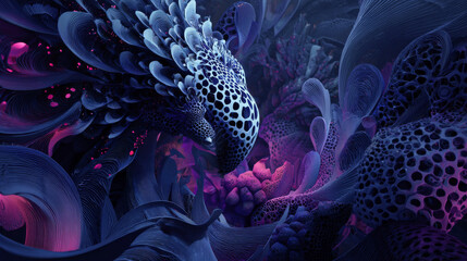 Abstract fractal patterns and shapes. Infinite universe.Mysterious psychedelic relaxation pattern. Dynamic flowing natural forms. Sacred geometry.Mystical spirals. 3D render.