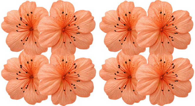 Symmetrical arrangement of six peach-colored flowers