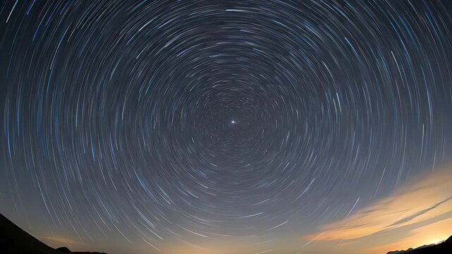 Mesmerizing star trails time lapse captures Earths rotation creating perfect concentric light circles around Polaris, the North Star.