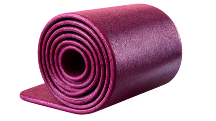 Rolled yoga mat, magenta isolated on transparent background
