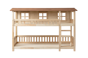 Wooden bunk bed with house design isolated on transparent background