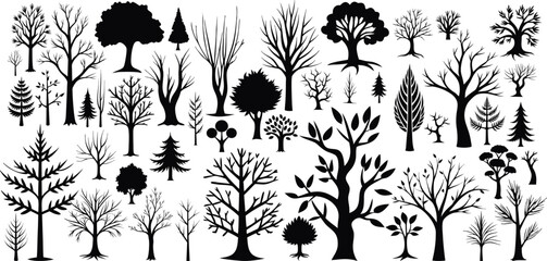 Different tree collection vector silhouette