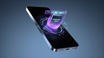 Futuristic smartphone with hologram projection showcasing advanced technology and secure data encryption for modern communication and virtual reality experience
