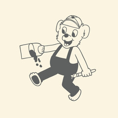 cute bear carrying a can of paint cartoon illustration