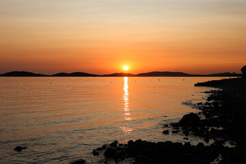 Beautiful sunset on the Adriatic Sea in Croatia
