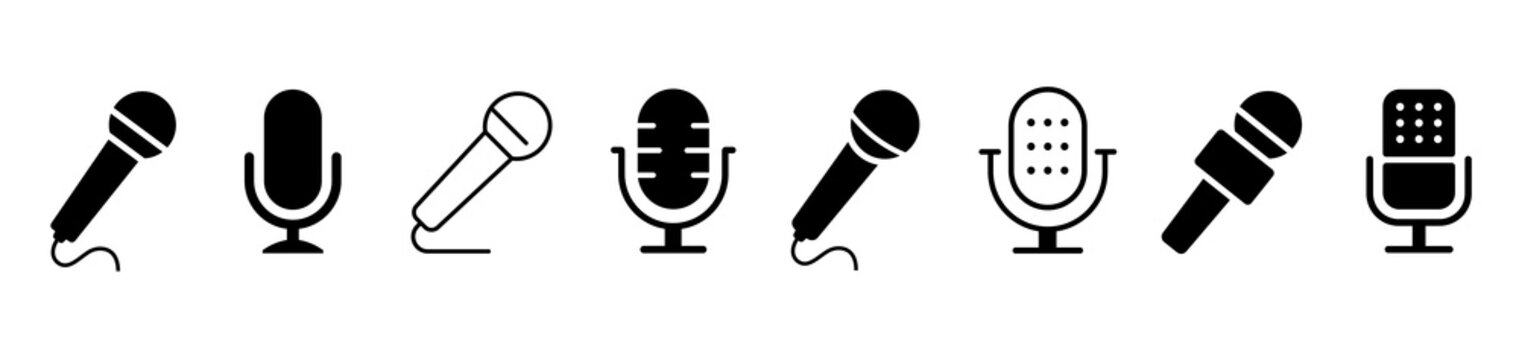 Microphone flat and line icon set. Vector