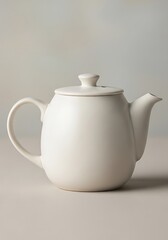 Elegant Creamy White Ceramic Teapot with Neutral Backdrop and Soft Lighting