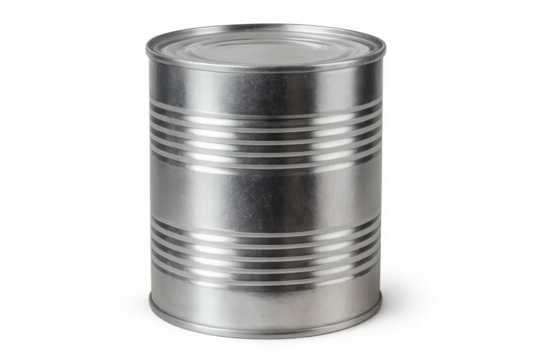 Metal tin can preserving preserved food, transparent background highlighting packaging design for mockup presentations