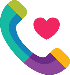 Colorful telephone handset with a heart symbol