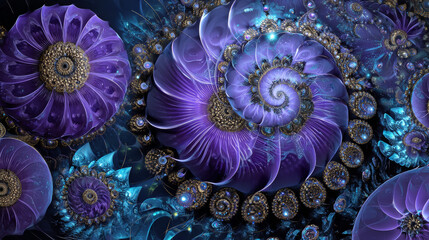 Abstract fractal patterns and shapes. Flowers and spirals