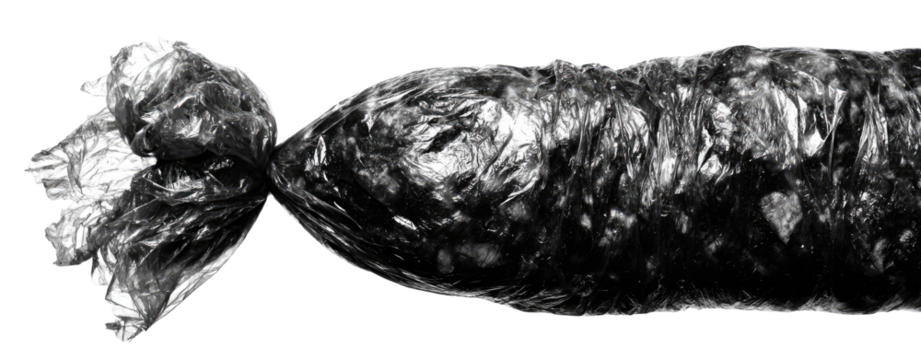 Wrapped grayscale oblong object with textured surface