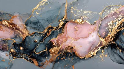 Painted background. Abstract emotional art. Modern design element. Golden liquid acrylic paints. Marble texture.
