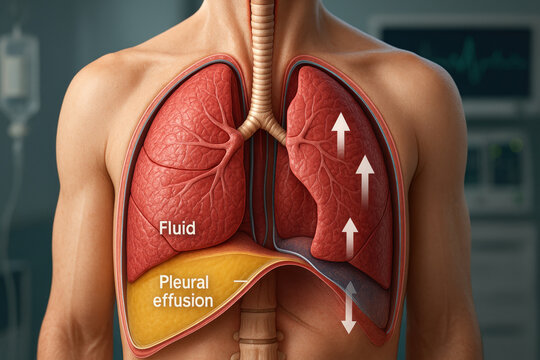 Pleural Effusion Illustration Showing Fluid Accumulation in the Lungs [Illustration]