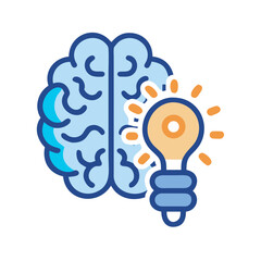 Brain and light bulb vector icon creative idea generation