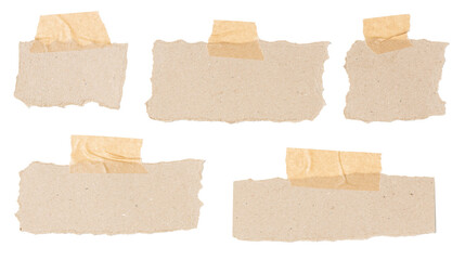 Set of a variety of blank cardboard notes with irregular borders affixed with masking tape cut out