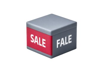 Gray cube with red band labeled sale and fale isolated on transparent background