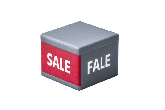 Gray cube with red band labeled sale and fale isolated on transparent background
