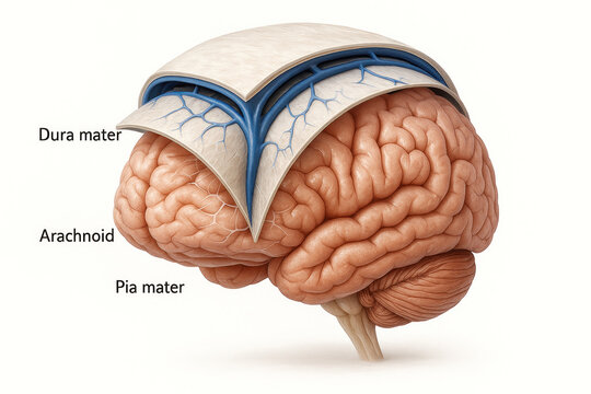 Human Brain Meninges Illustration - Dura Mater, Arachnoid, Pia Mater [Illustration]