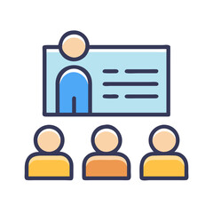 Colorful icon illustration of conference presentation for audience members