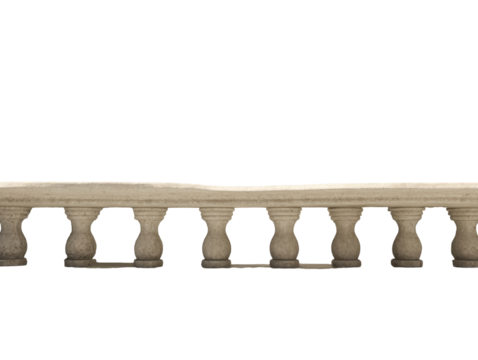 Beige, horizontal architectural element with recessed, round shapes