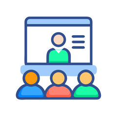 Webinar illustration with a presenter and online audience