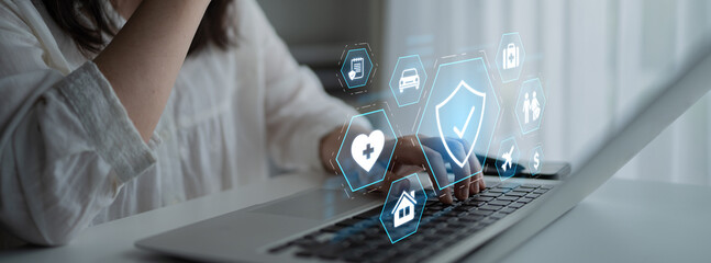 Security and insurance concept showing protection coverage for health, travel, home, car, life, and financial safety, emphasizing trust and policy assurance Latch