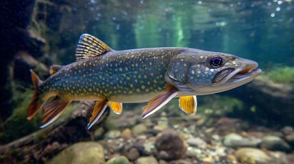 Fototapeta premium Vibrant brook trout swims in clear river water