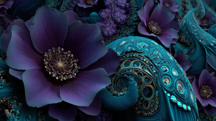 Abstract fractal patterns and shapes. Dynamic flowing natural forms. Flowers and spirals