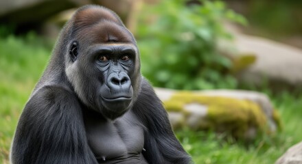 Obraz premium Gorilla resting peacefully in a natural habitat during the daytime