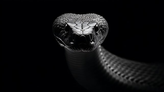 Intense close up portrait of a black mamba snake