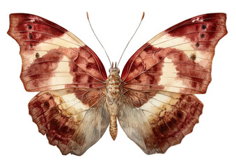 Detailed close-up of a butterfly with ornate, reddish-brown and cream-colored wings