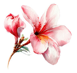 Delicate, watercolor-style illustration of a pink flower with two buds