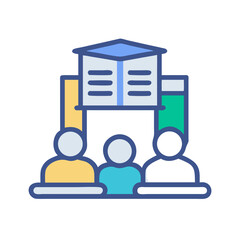Learning community with books icon in flat design style