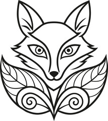 Fox Face Outlined With Spiral Leaves