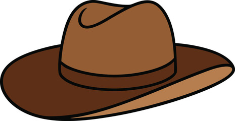 Brown leather cowboy hat wide brim vector illustration for western themes and country style transparent background