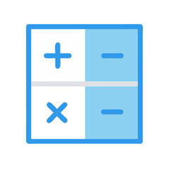 Flat illustration of a calculator interface with mathematics symbols