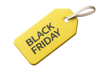 Yellow black friday sale tag isolated on transparent background