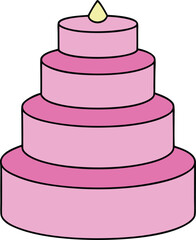 Multi tier pink frosting birthday cake vector illustration for celebrations transparent background