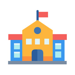 Colorful flat school building icon isolated on black background