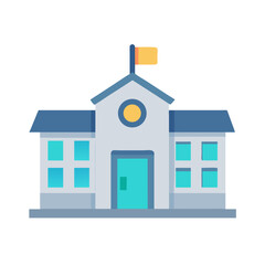 Flat design icon of school building with yellow flag