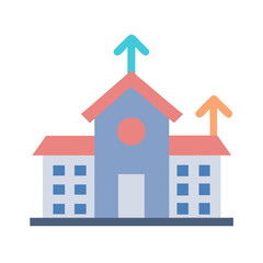 Abstract building illustration with upward arrows and colorful style