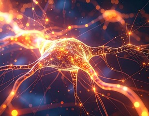 Abstract representation of neural networks glowing in dark space