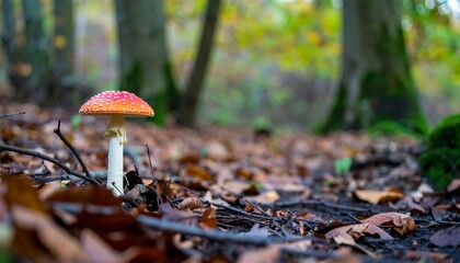 Forest floor, vibrant mushroom