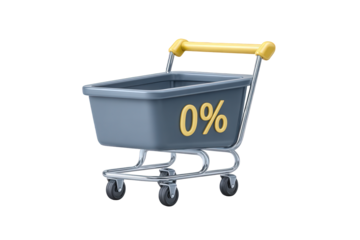 Shopping cart with 0 discount, isolated on transparent background