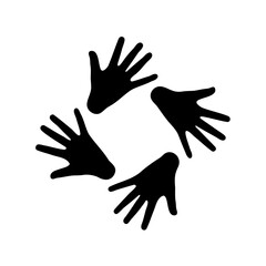 Four hands arranged symmetrically in a square, black silhouette on white background