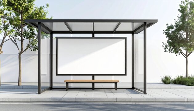 Bus stop with blank billboard modern urban scene advertisement opportunity city street concept