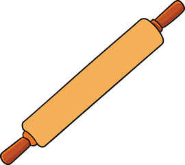 Wooden rolling pin vector illustration for baking and kitchen design transparent background