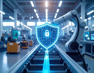 Industrial robot with digital security shield in a manufacturing plant
